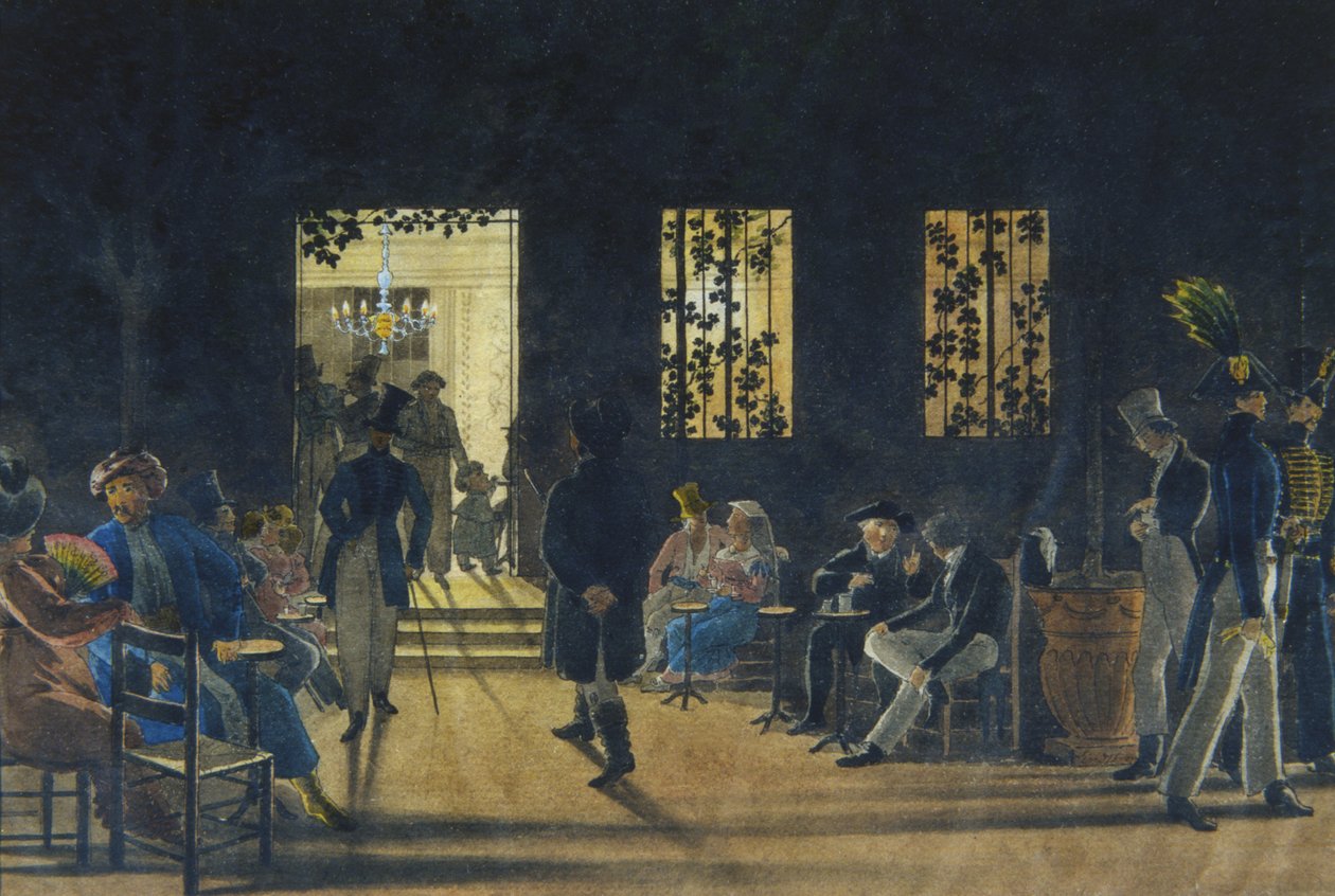 Sala Boscareccia Café Nuovo, Palazzo Ruspoli, Rzym, 1827 (wc na papierze) autorstwa Karl Johan Lindstrom
