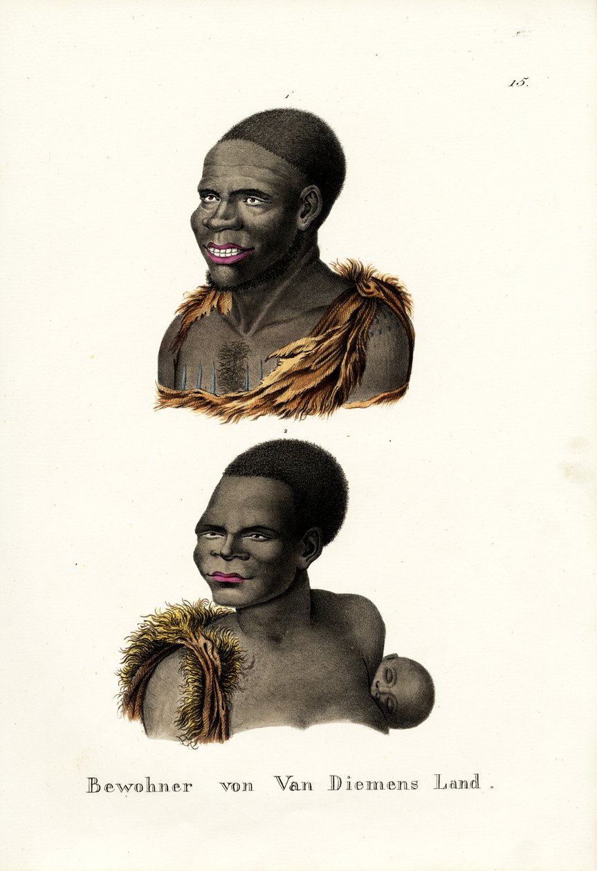 Tasmańscy Aborygeni - Ziemia Van Diemena, 1824 autorstwa Karl Joseph Brodtmann