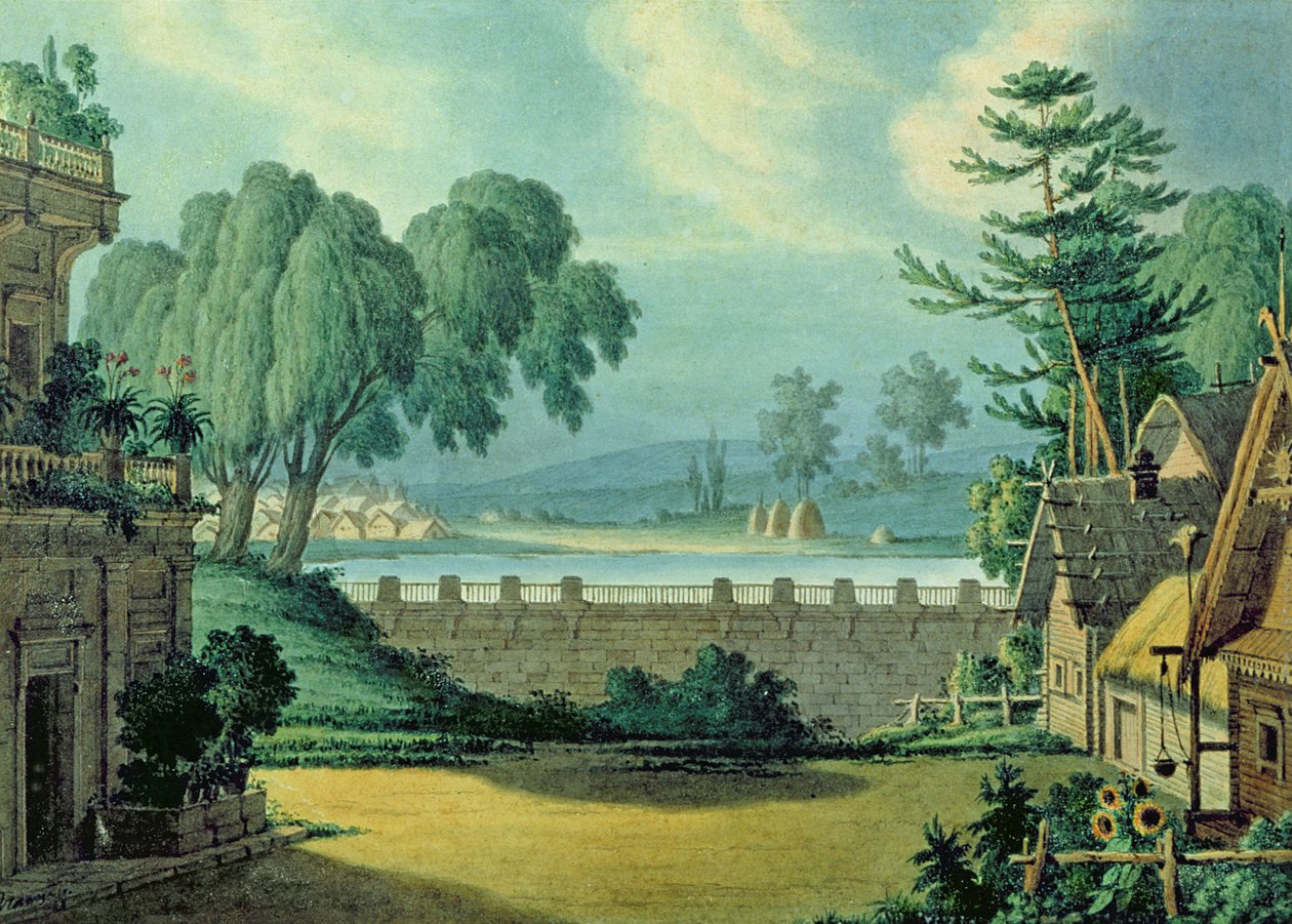 Scenografia do opery „Pan Tvardovsky” A. Verstovskiego, 1828 (pióro, atrament i toaleta na papierze) autorstwa Karl Ossipovich, the Elder Braun
