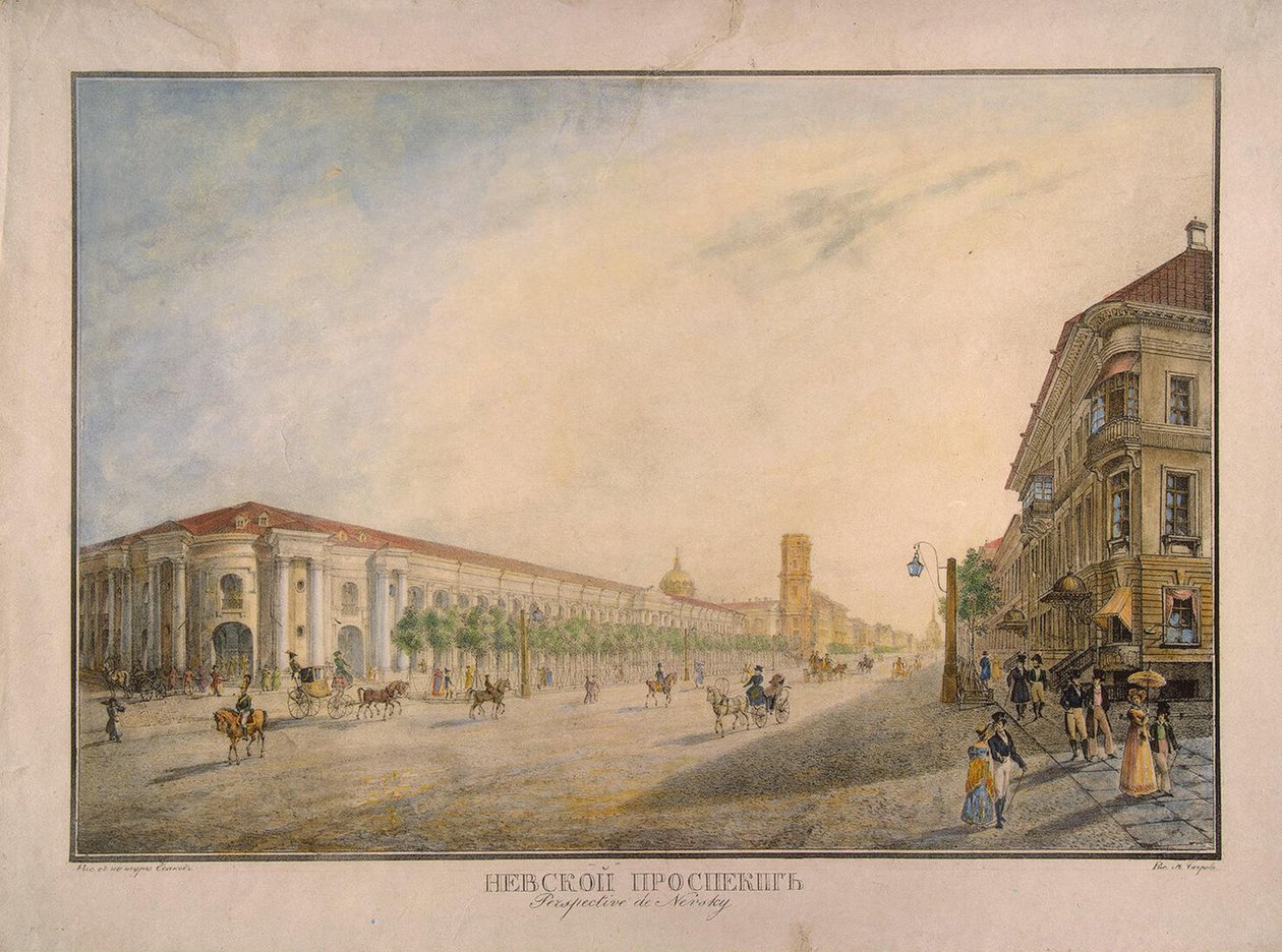 Widok na Newski Prospekt, niedaleko Gostiny Dvor, Petersburg, 1823 autorstwa Karl Pavlovich Beggrov