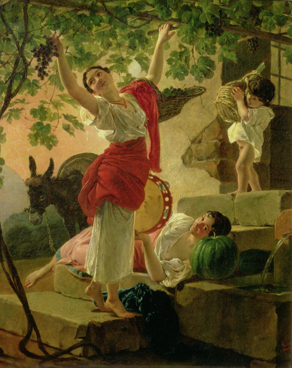Dziewczyna zbierająca winogrona niedaleko Neapolu, 1827 autorstwa Karl Pavlovich Bryullov