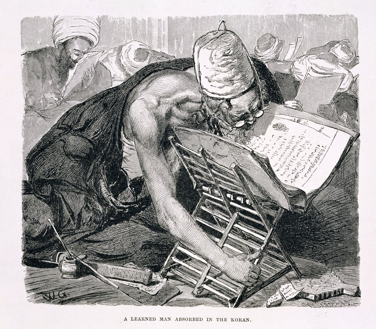 Uczony człowiek pochłonięty Koranem, XIX w. (rycina na papierze) autorstwa Karl Wilhelm Gentz
