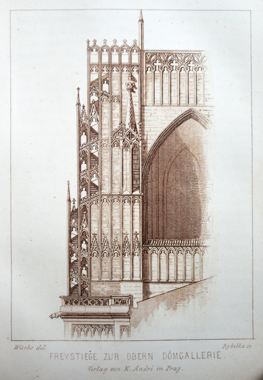 Ilustracja z książki Der Dom zu Prag z 1858 roku przedstawiająca galerię kościoła św. Witamy autorstwa Karl Wurbs