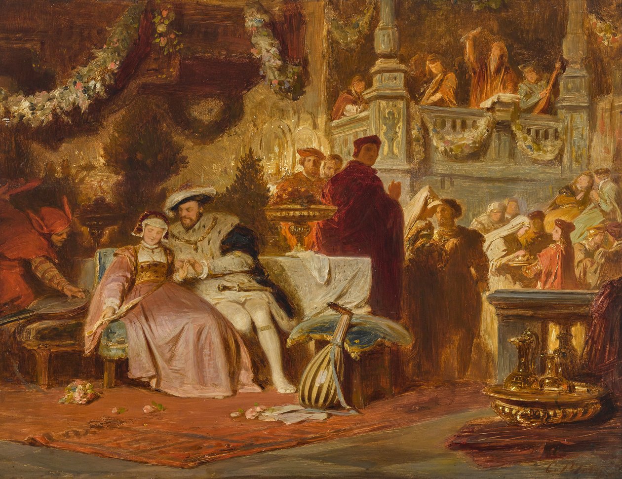 Henryk VIII uwodzi Annę Boleyn na balu u kardynała Wolseya autorstwa Karl Theodor von Piloty