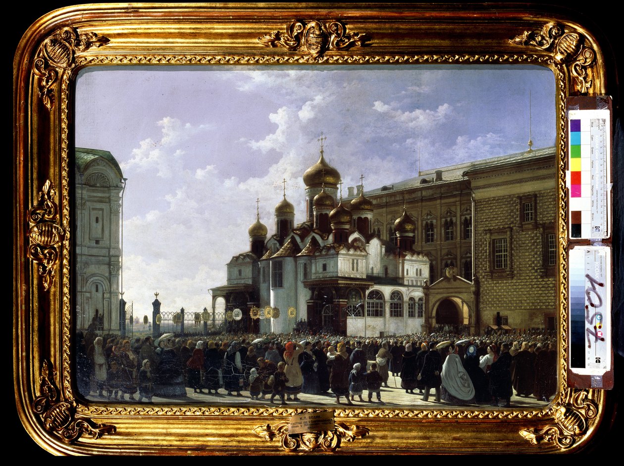 Procesja wielkanocna pod katedrą Zwiastowania Marii w Moskwie. Obraz Karola Pietrowicza Bodriego (1812-1894). Olej na płótnie, 61 x 85 cm autorstwa Karl Fridrikh Petrovich Bodri