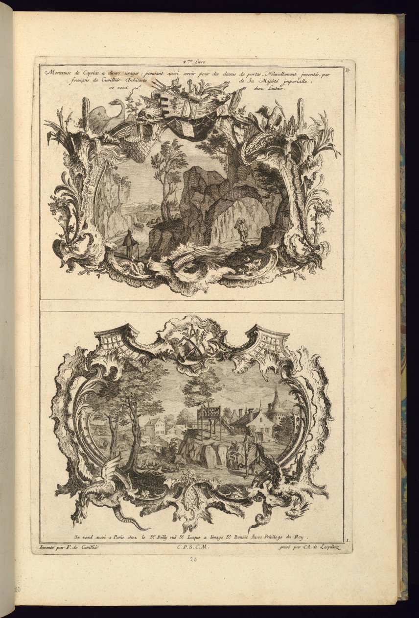 Druk, projekt na dwa kartusze, 1745 autorstwa Karl Albert von Lespilliez