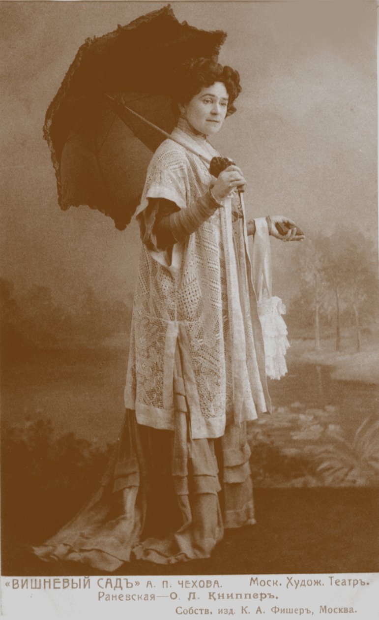 Olga Leonardovna Knipper-Chekhova as Ranevskaya yn Tae Cherry Orchard autorstwa Karl August Fischer