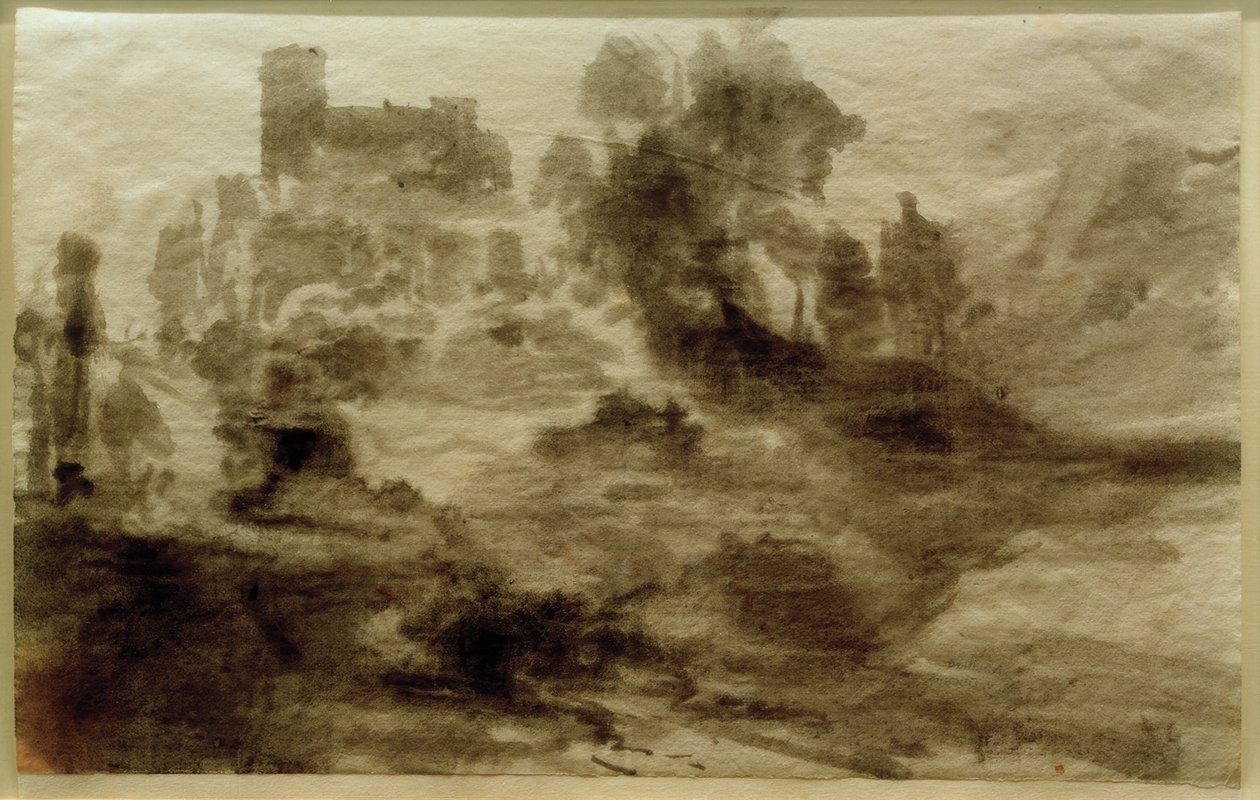 Krajobraz z zamkiem (lub kościołem) autorstwa Carl Blechen