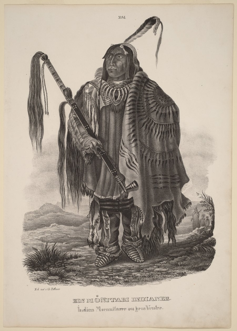 Indianin z plemienia Monitari autorstwa Karl Bodmer