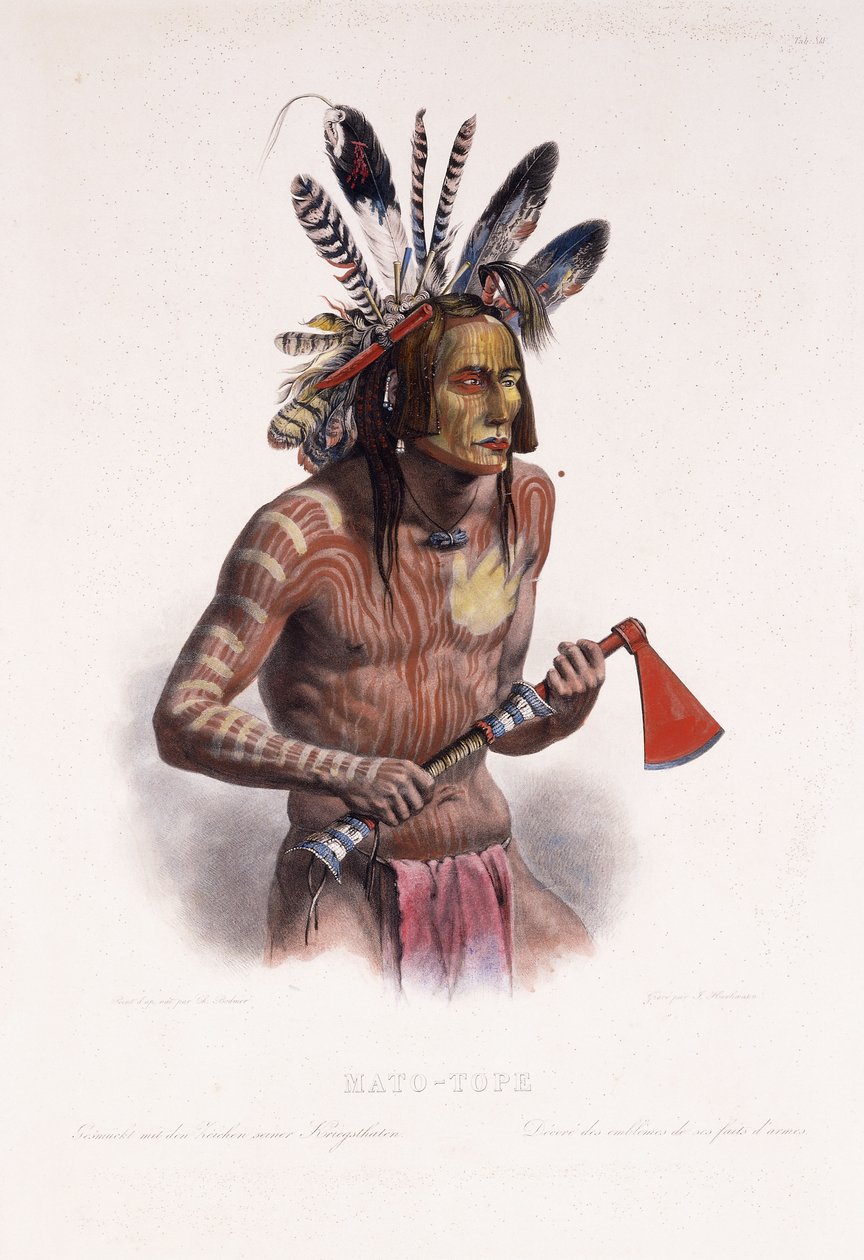Mato-Tope, ozdobiony insygniami jego wojennych czynów, 1844 autorstwa Karl Bodmer