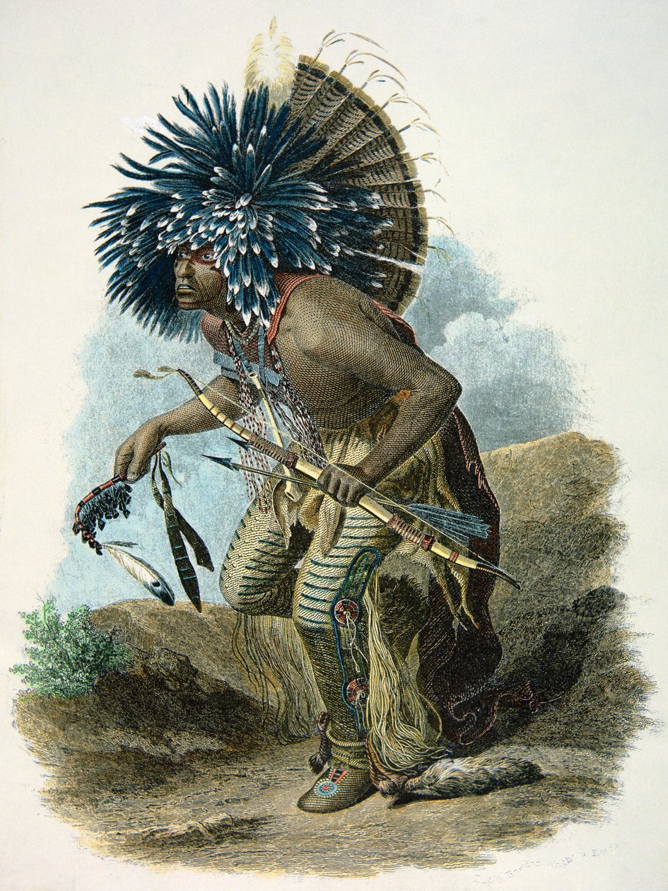 Medykarz plemienia Mandan w stroju Psiego Tańca autorstwa Karl Bodmer