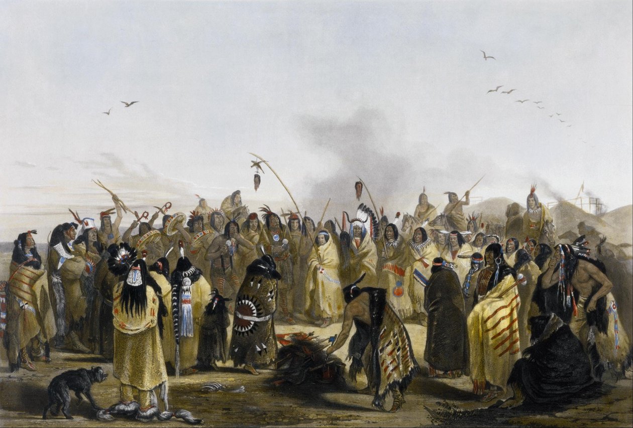 Taniec na skórze głowy Minitarres autorstwa Karl Bodmer