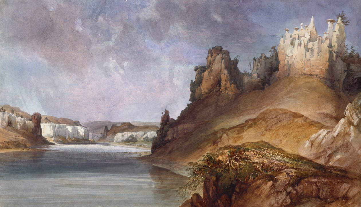 Widok kamiennych murów na Upper Missouri autorstwa Karl Bodmer