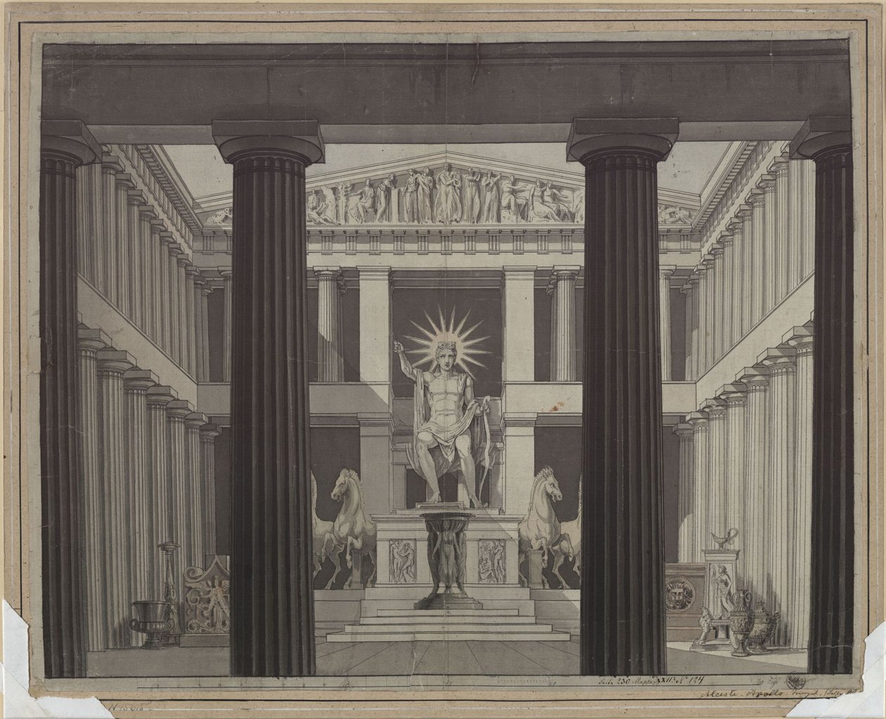 Alceste. Opera Christopha Willibalda Glucka. Projekt 2. dekoracji. Wnętrze świątyni Apollina autorstwa Karl Friedrich Schinkel