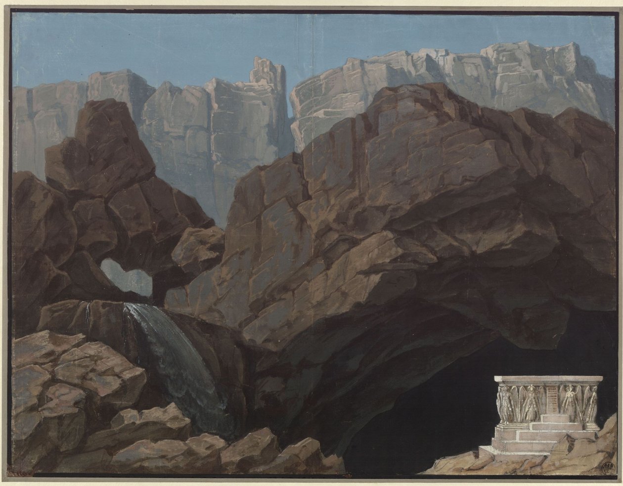Alceste. Opera Christopha Willibalda Glucka. Projekt 4. dekoracji. Wejście do podziemi autorstwa Karl Friedrich Schinkel