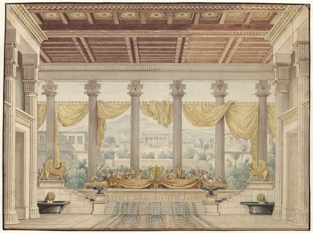 Aleksander i Dariusz. Tragedia autorstwa Friedricha von Uechtritza. Projekt czwartej scenografii. Otwarta sala autorstwa Karl Friedrich Schinkel