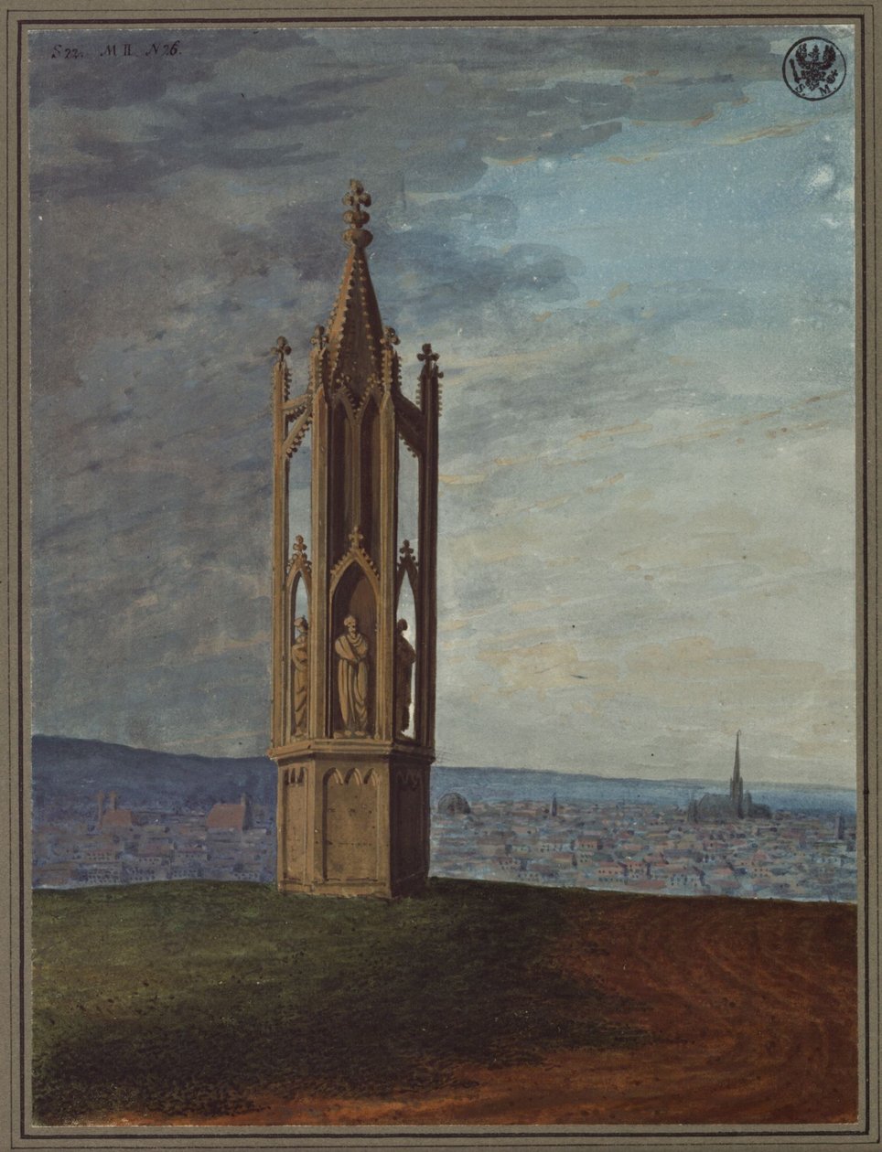 Zabytkowa rzeźba w stylu staro-niemieckim w pobliżu Wiednia, zwana „Prządka przy krzyżu” autorstwa Karl Friedrich Schinkel