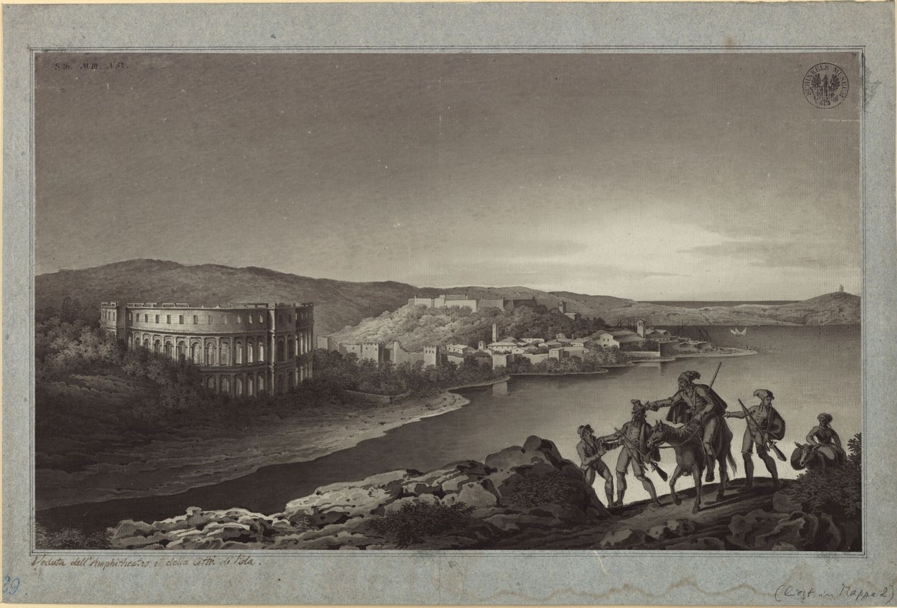 Widok na amfiteatr i miasto Pola w Istrii autorstwa Karl Friedrich Schinkel