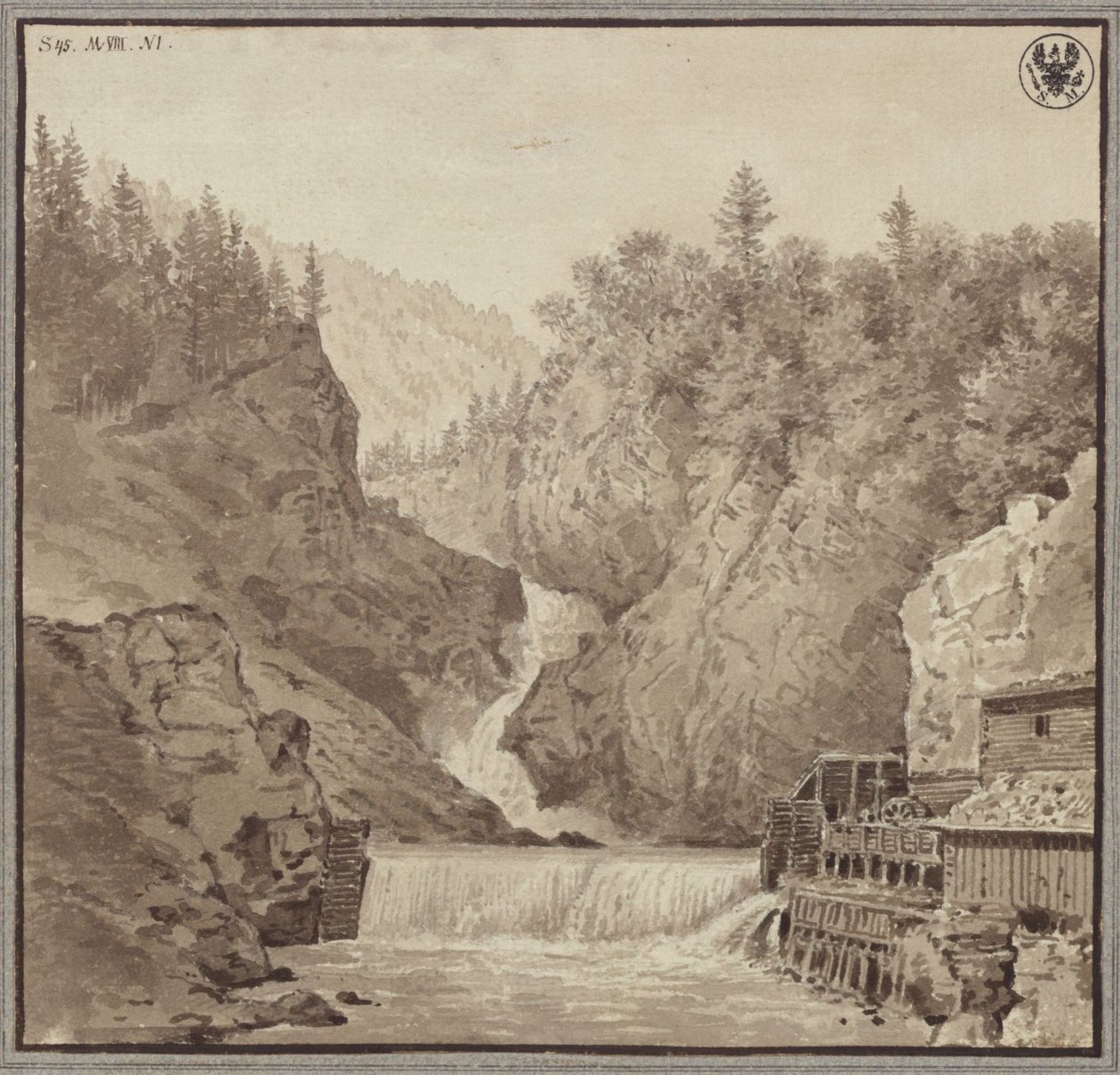 Widok wodospadu koło Lend w regionie Salzburga autorstwa Karl Friedrich Schinkel