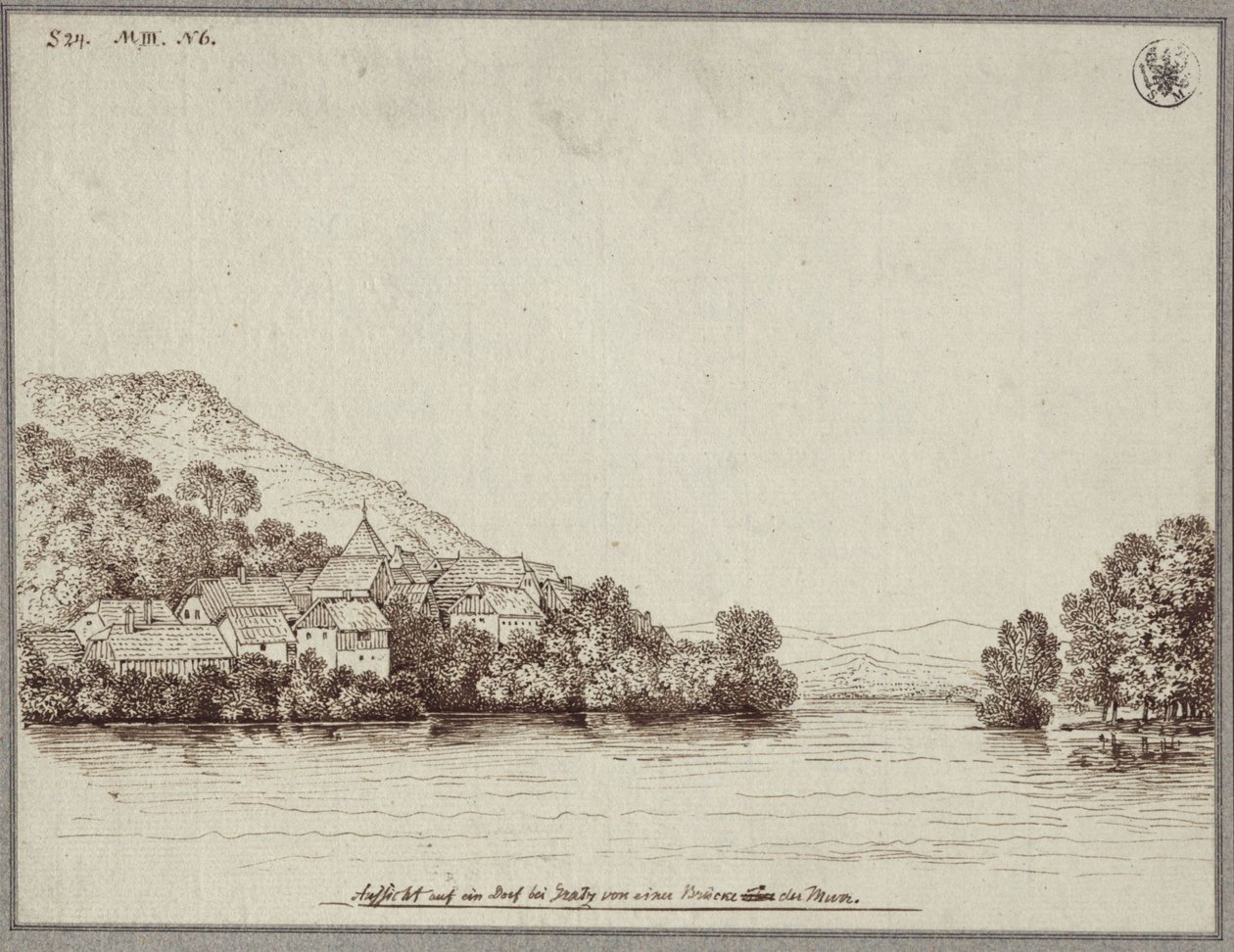 Widok wsi w pobliżu Grazu z mostu na Murze autorstwa Karl Friedrich Schinkel