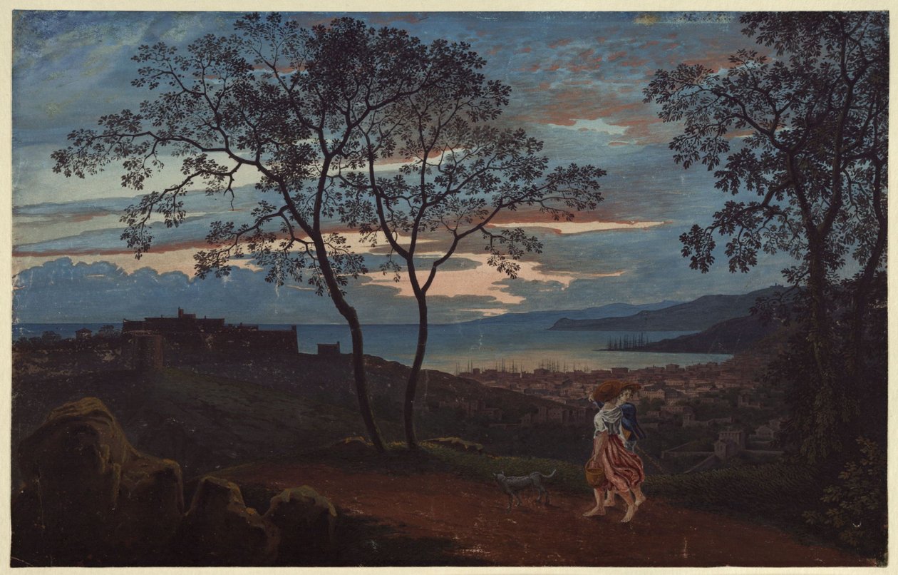 Widok Triestu ze wzniesienia o wieczornej porze autorstwa Karl Friedrich Schinkel