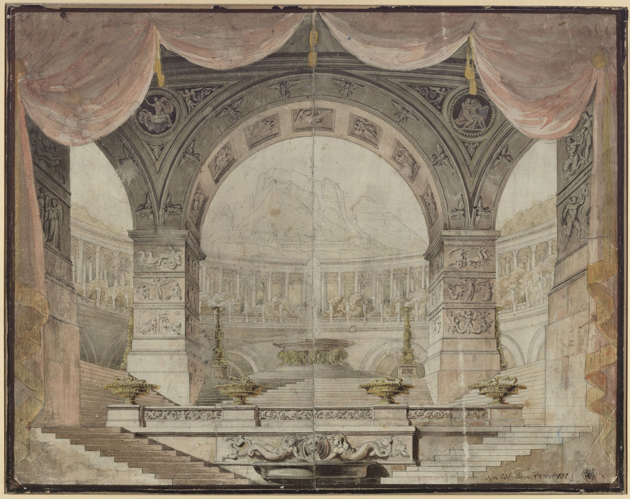 Armida. Opera Christopha Willibalda Glucka. Projekt 7. dekoracji. Sala reprezentacyjna w pałacu Armidy autorstwa Karl Friedrich Schinkel