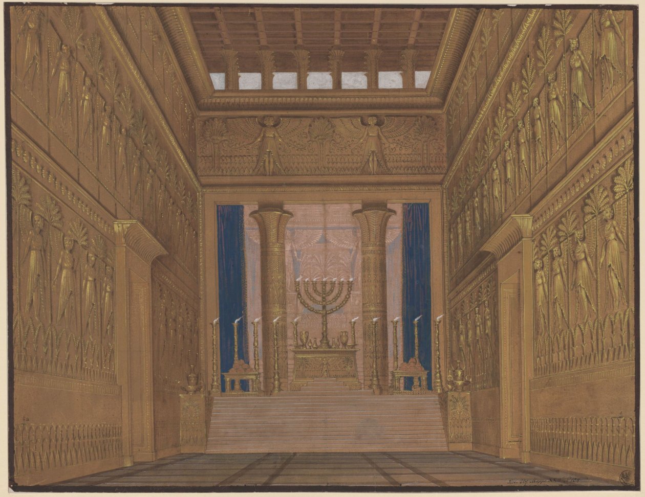 Atalia. Opera Johanna Nepomuka von Poissla. Projekt 2. dekoracji. Wnętrze Świątyni Jerozolimskiej autorstwa Karl Friedrich Schinkel