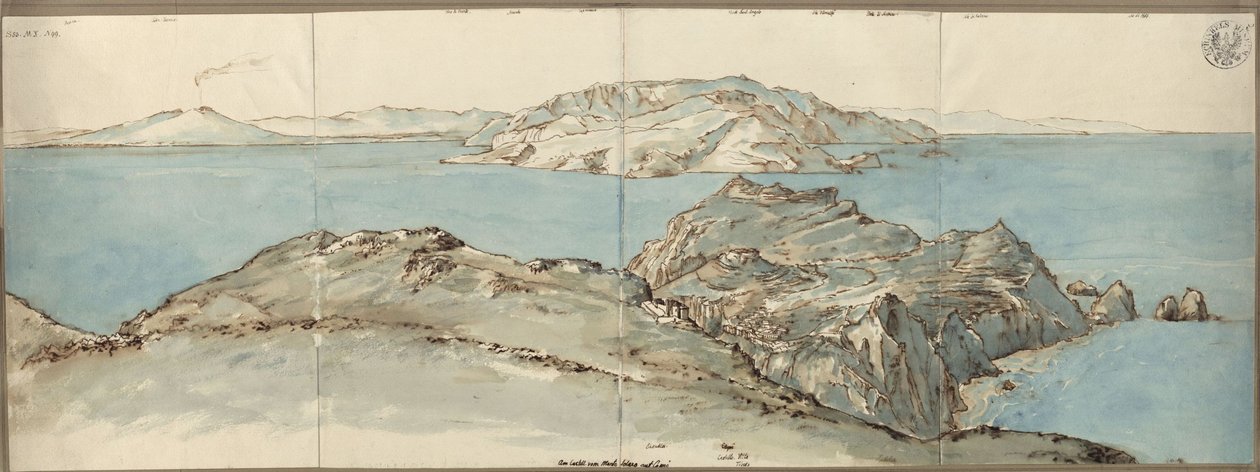 Widok z fortu Monte Solaro na Capri w kierunku północno-wschodnim na Zatokę Neapolitańską z Wezuwiuszem autorstwa Karl Friedrich Schinkel