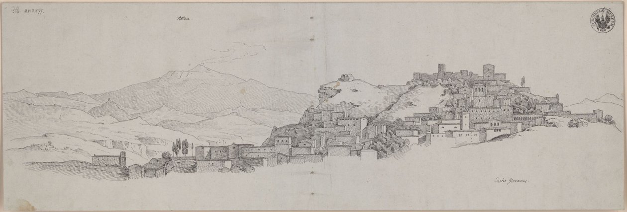 „Widok na Etnę ze wzgórza Castro Giovanni” / Widok Enny z Etną w tle autorstwa Karl Friedrich Schinkel