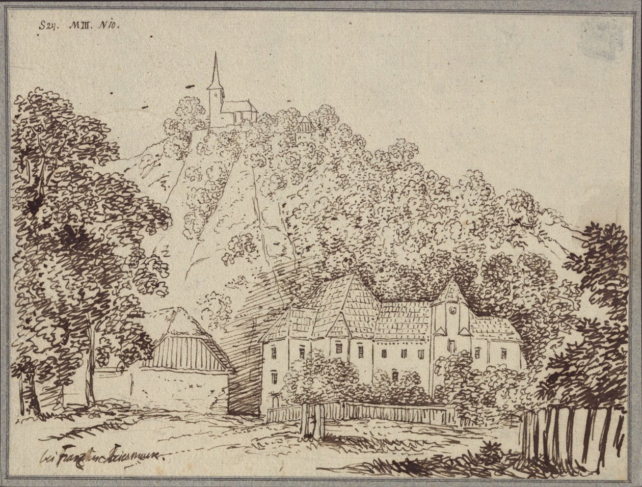 „U Franza w Styrii” / Widok plebanii Franza na zachód od Cilli (Celje) autorstwa Karl Friedrich Schinkel