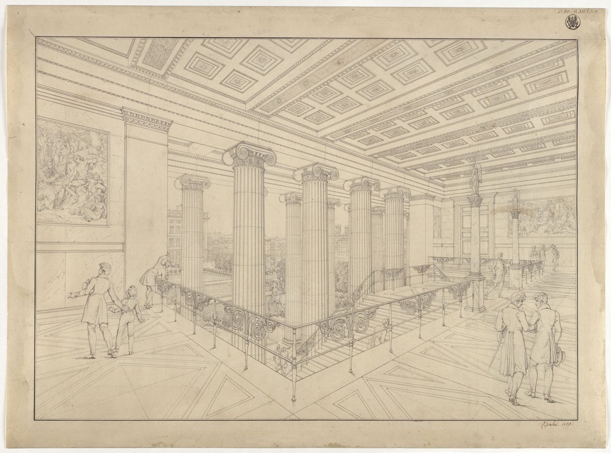 Berlin. Altes Museum przy Lustgarten. Widok wnętrza głównej klatki schodowej autorstwa Karl Friedrich Schinkel