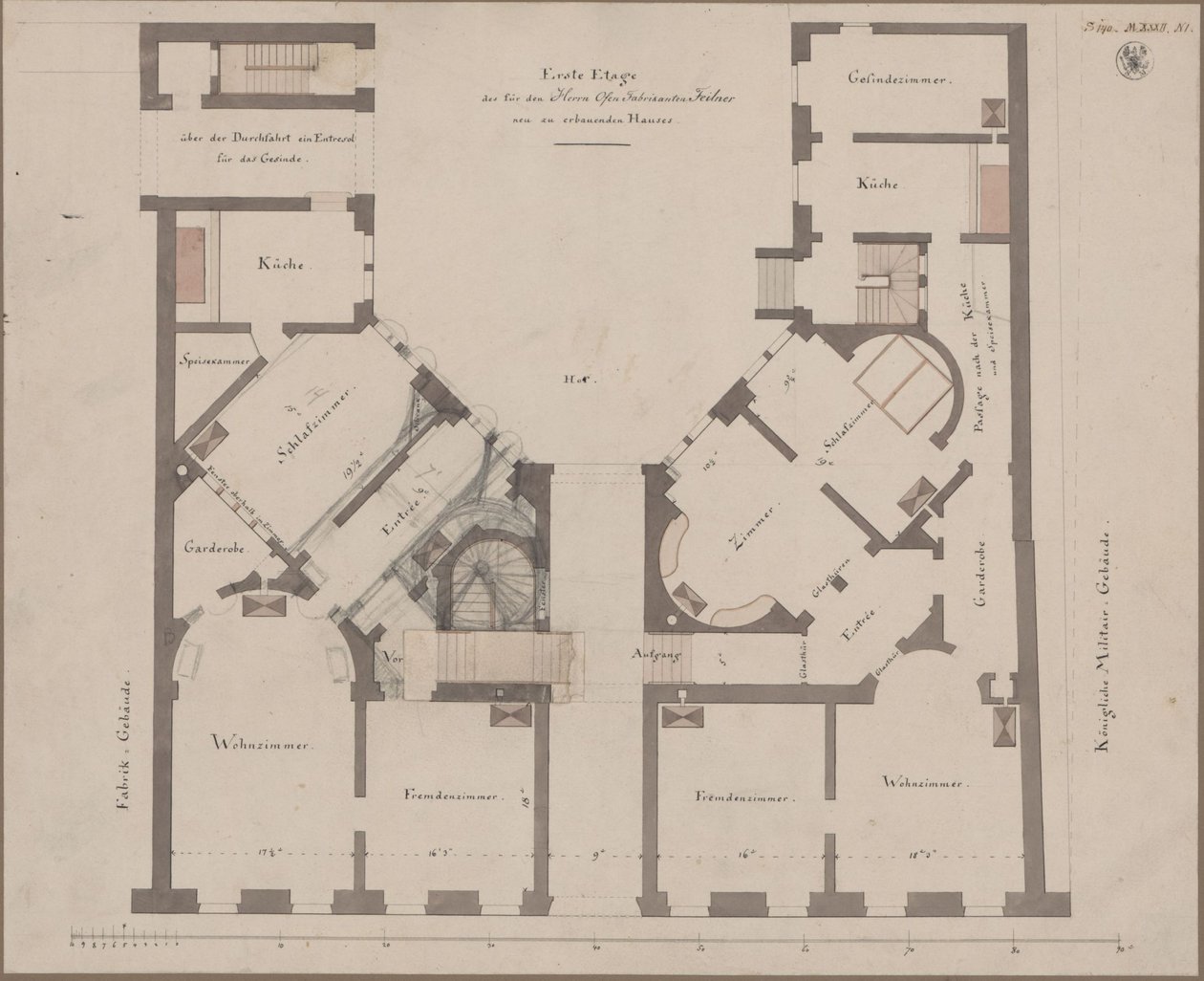 Berlin. Dom Feilnera. Plan pierwszego piętra autorstwa Karl Friedrich Schinkel