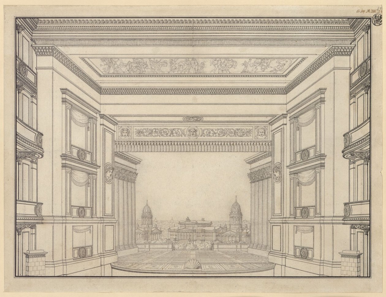Berlin. Teatr Schauspielhaus na Gendarmenmarkt, scena autorstwa Karl Friedrich Schinkel