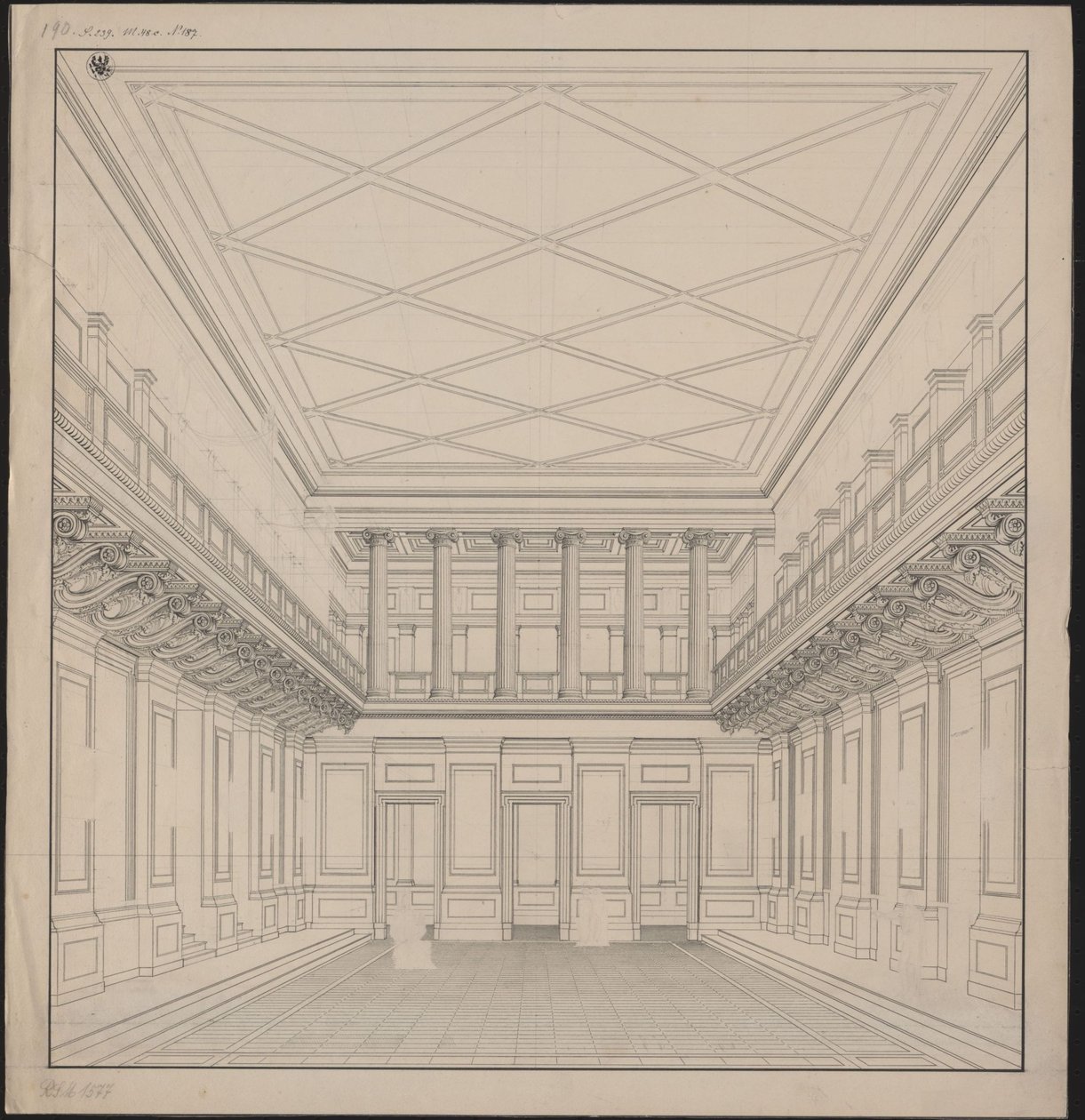 Berlin. Schauspielhaus przy Gendarmenmarkt, sala koncertowa. Widok autorstwa Karl Friedrich Schinkel