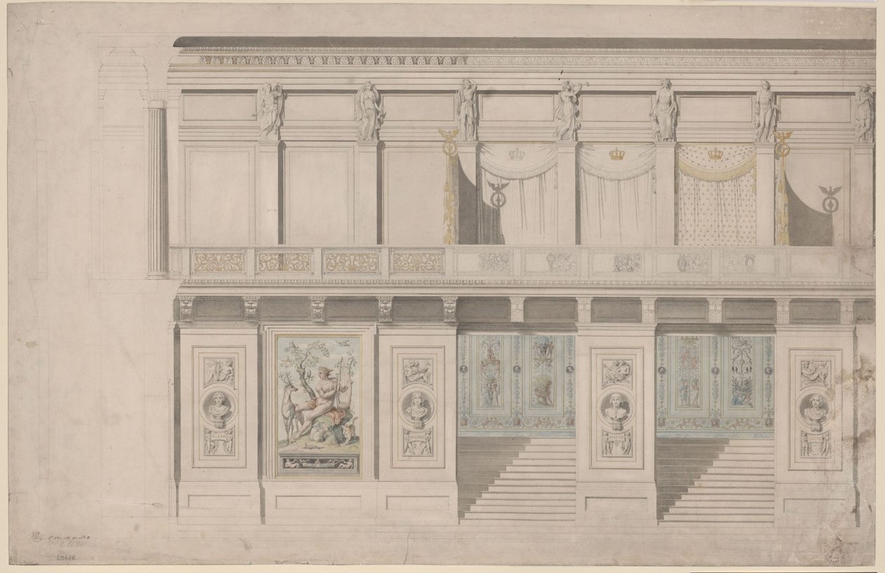 Berlin. Teatr Schauspielhaus przy Gendarmenmarkt, sala koncertowa. Widok z góry na ścianę wzdłużną autorstwa Karl Friedrich Schinkel