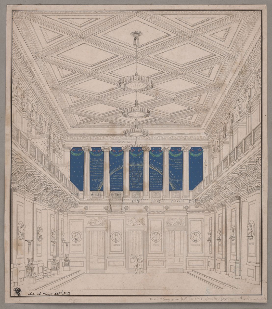 Berlin. Teatr Schauspielhaus na Gendarmenmarkt, sala koncertowa.  Dekoracja z okazji Święta Przyrodników autorstwa Karl Friedrich Schinkel