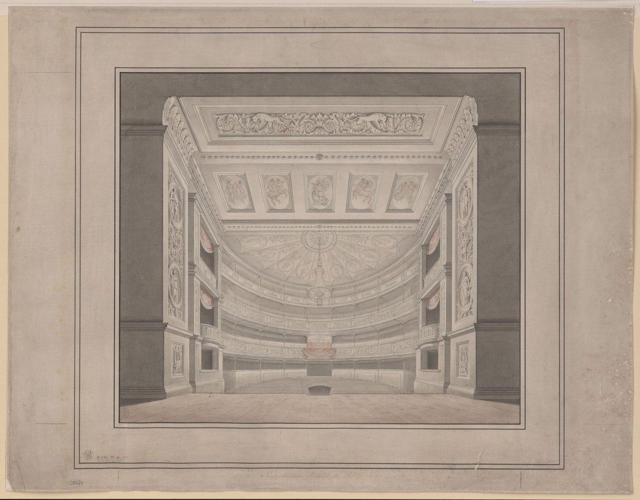 Berlin. Schauspielhaus na Gendarmenmarkt, widownia autorstwa Karl Friedrich Schinkel