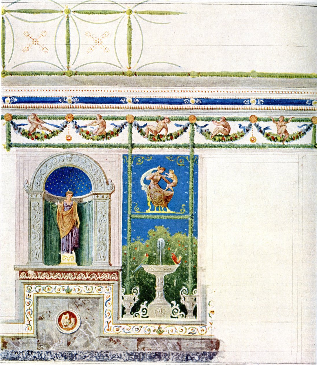 Berlin, Wilhelmplatz. Pałac księcia Karola Pruskiego, jadalnia. Projekt ściany i sufitu autorstwa Karl Friedrich Schinkel