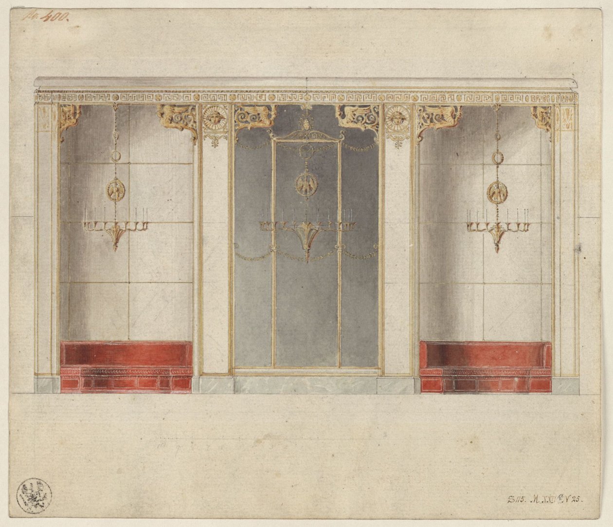 Berlin, Wilhelmstraße 102. Pałac księcia Albrechta Pruskiego, projekt Sali Marmurowej autorstwa Karl Friedrich Schinkel