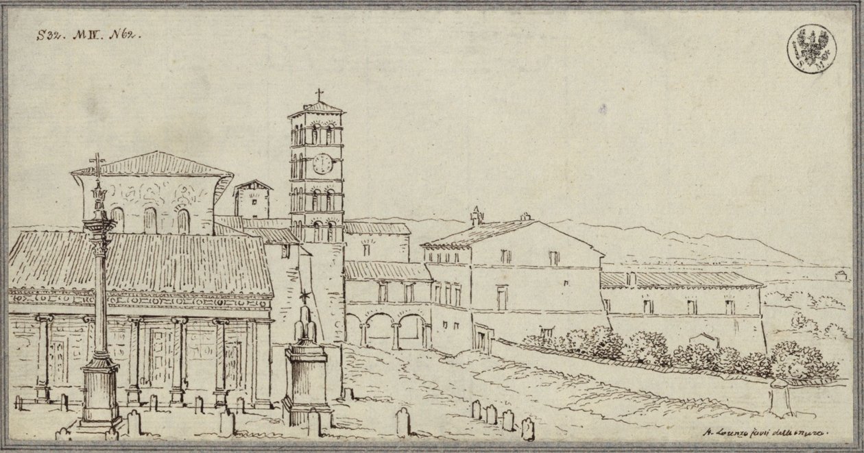 Widok na kościół San Lorenzo fuori le mura w Rzymie autorstwa Karl Friedrich Schinkel