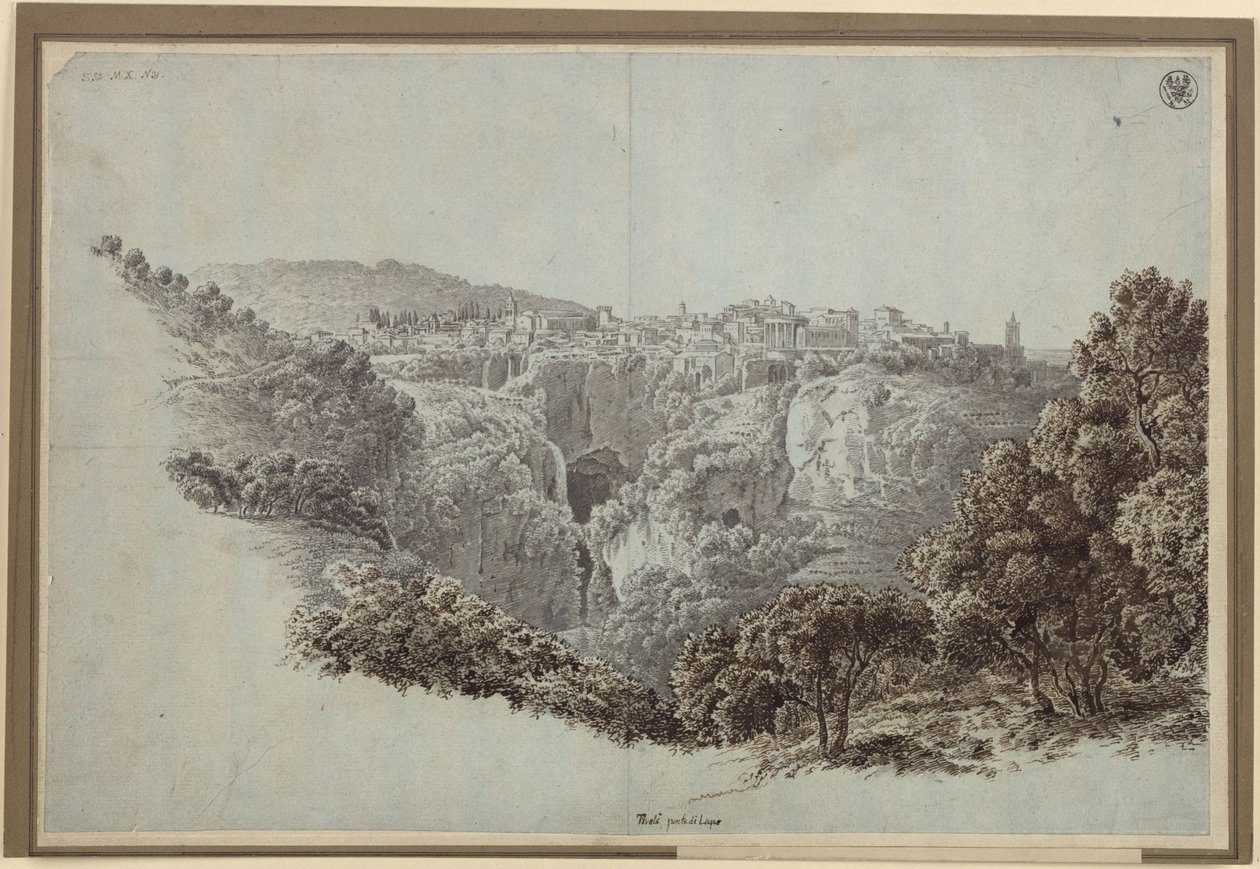 Widok z Monte Catillo na zachód, ponad doliną rzeki Anio (Aniene), w kierunku Tivoli autorstwa Karl Friedrich Schinkel