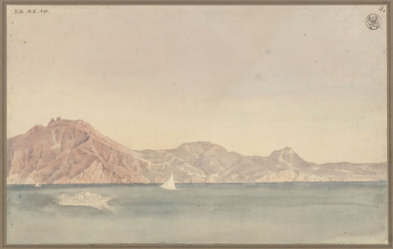 Widok z mieszkania Schinkla w Neapolu na wybrzeże w pobliżu Sorrento autorstwa Karl Friedrich Schinkel