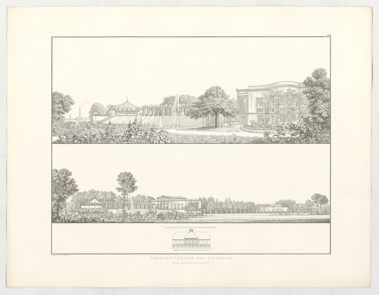 Charlottenhof koło Poczdamu, karta 111 z serii „Zbiór projektów architektonicznych” autorstwa Karl Friedrich Schinkel