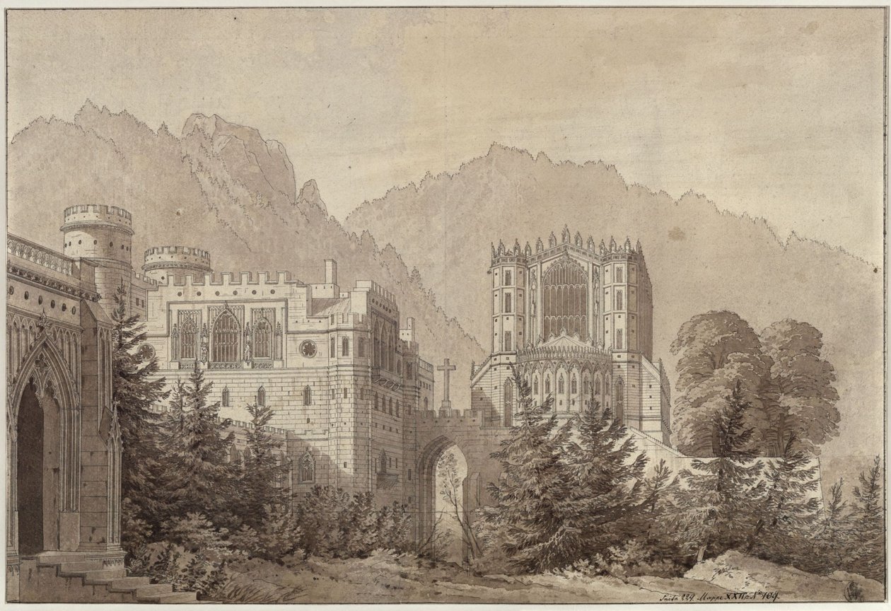Dekoracja do ogólnego użytku. Średniowieczny kompleks zamkowy. Zamek Woodstock autorstwa Karl Friedrich Schinkel