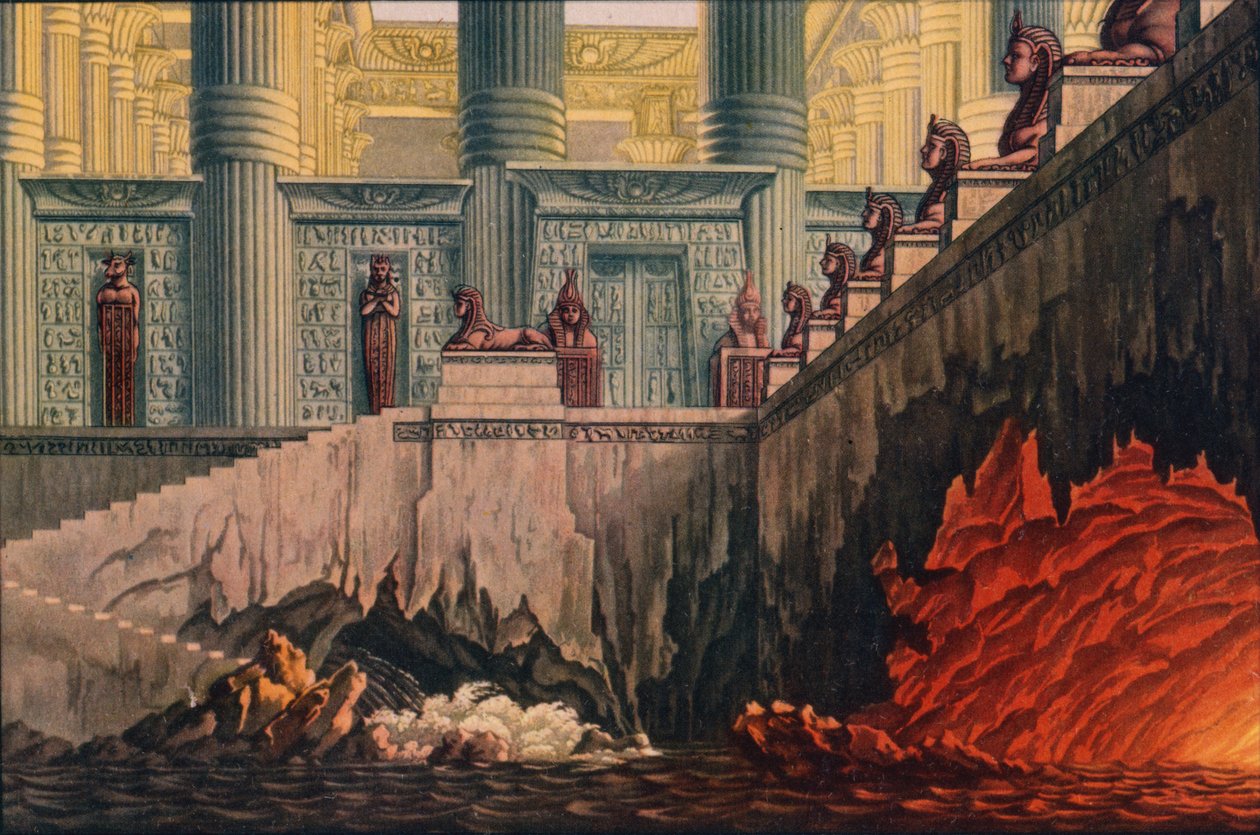 Projekt do inscenizacji opery Mozarta Czarodziejski flet Czarodziejski flet, 1816 autorstwa Karl Friedrich Schinkel