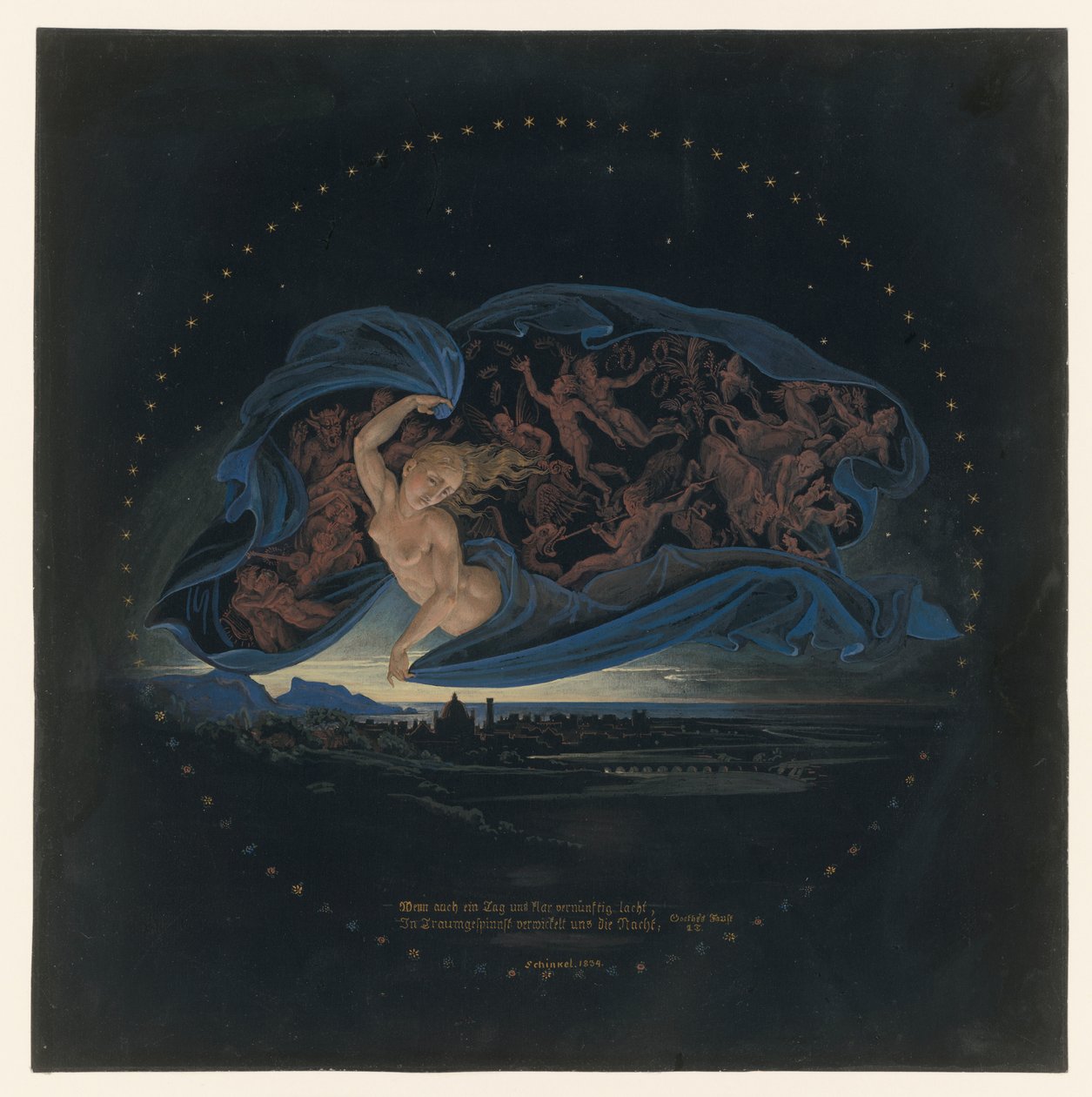 Noc zapada nad Zatoką Neapolitańską autorstwa Karl Friedrich Schinkel