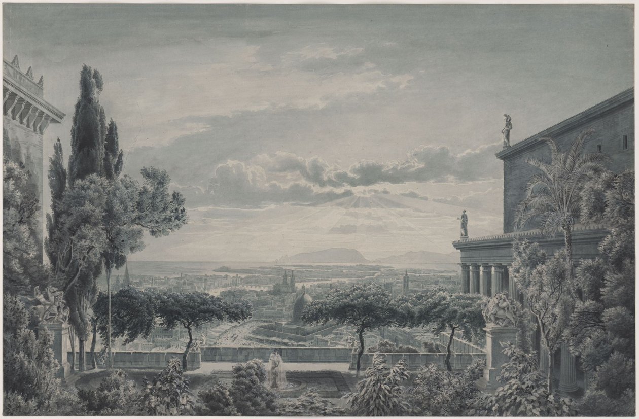 Rezydencja księcia. Prywatny ogród książęcej pary z widokiem na miasto i morze autorstwa Karl Friedrich Schinkel