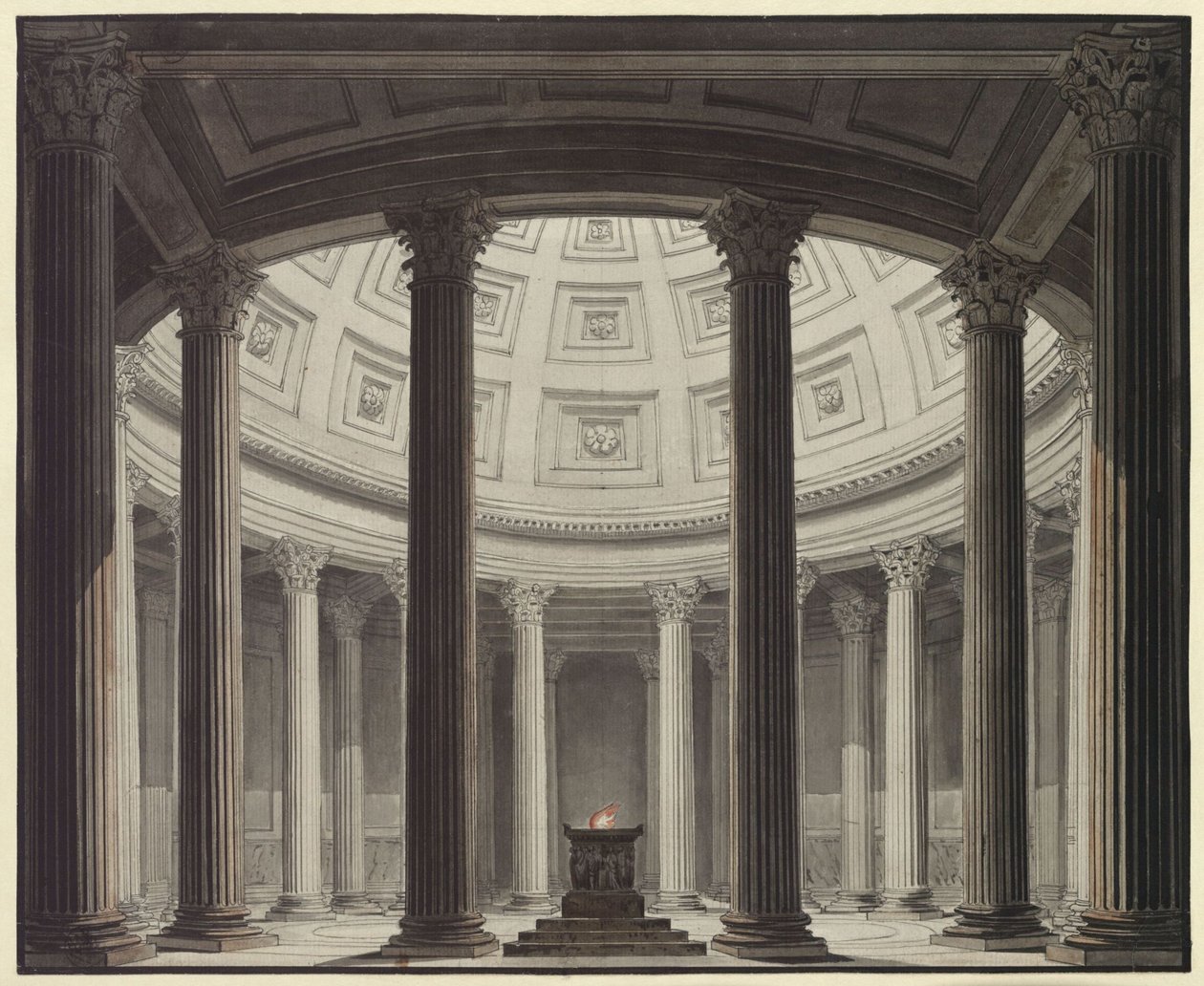 Westalka. Opera Gasparego Spontiniego. Projekt 2. dekoracji. Widok wnętrza świątyni Westy autorstwa Karl Friedrich Schinkel