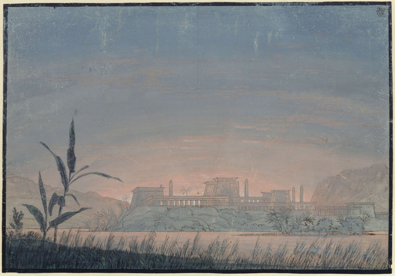 Czarodziejski flet. Opera Wolfganga Amadeusza Mozarta. Projekt 10. dekoracji. Krajobraz z zamkiem Sarastra autorstwa Karl Friedrich Schinkel