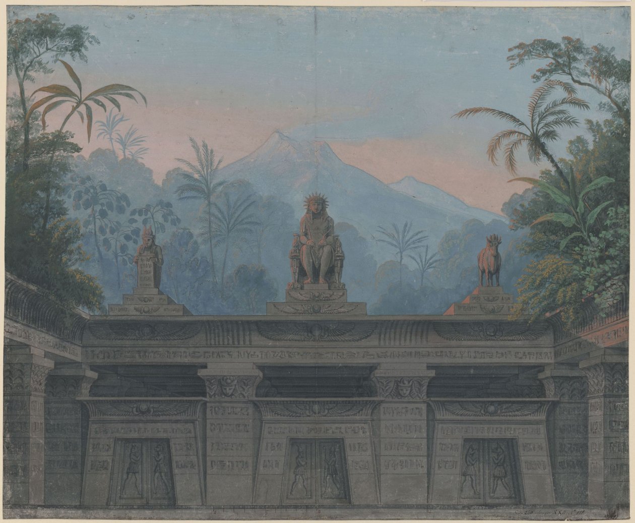 Czarodziejski flet. Opera Wolfganga Amadeusza Mozarta. Projekt czwartej scenografii. Dziedziniec przed świątynią Sarastra autorstwa Karl Friedrich Schinkel